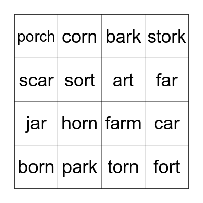 R-controlled Vowels Bingo Card