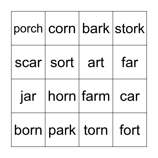R-controlled Vowels Bingo Card