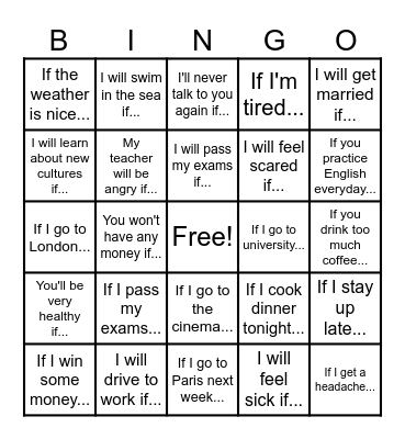 FIRST CONDITIONAL Bingo Card