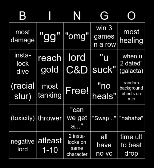 marvel Rivals Bingo Card