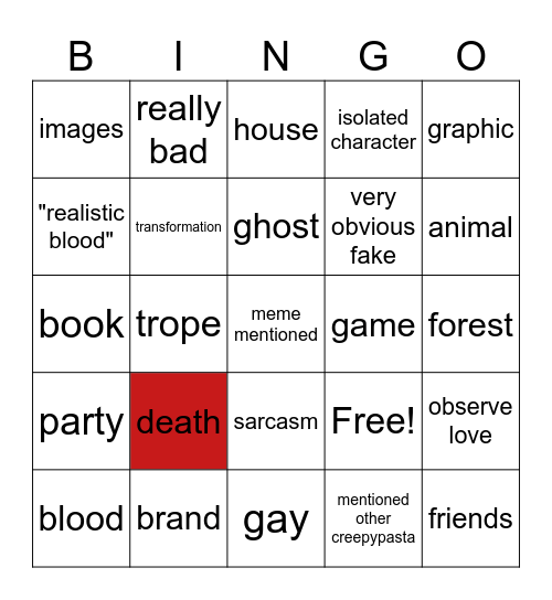 creppypasta bingo Card