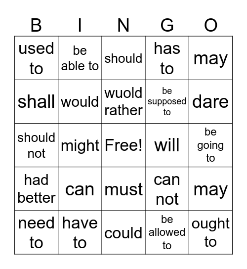 model verbs Bingo Card