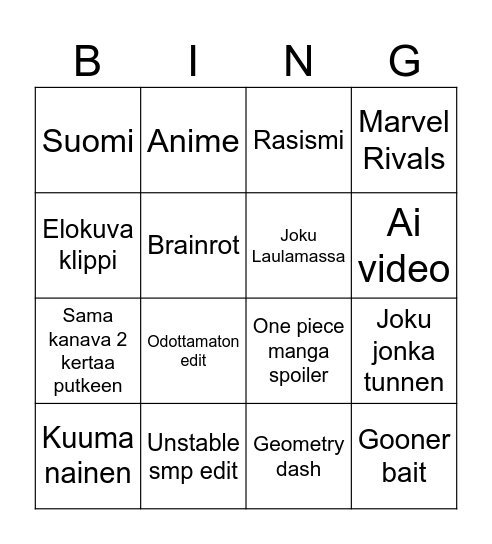 Untitled Bingo Card