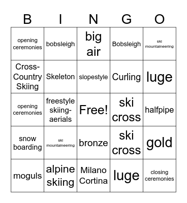 2026 Olympics Unum Edition Bingo Card
