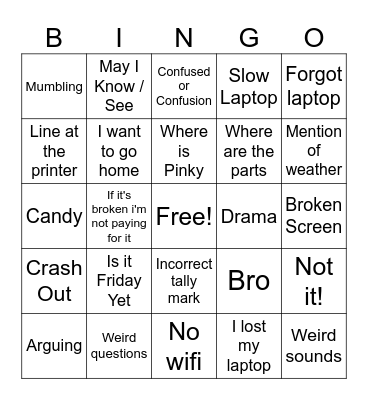 Untitled Bingo Card