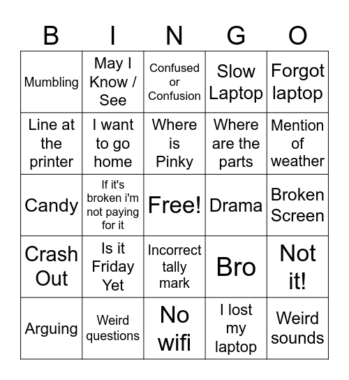 Untitled Bingo Card