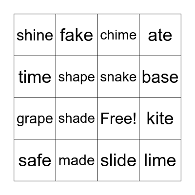 CVCe a,i Bingo Card