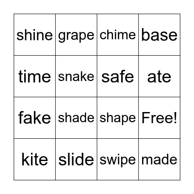 CVCe a,i Bingo Card
