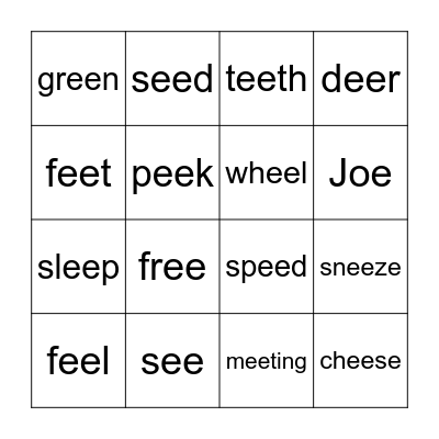 Predictable Vowel Teams oe/ee Bingo Card