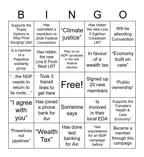 NDP Leadership 2026: Final Debate Bingo! Bingo Card
