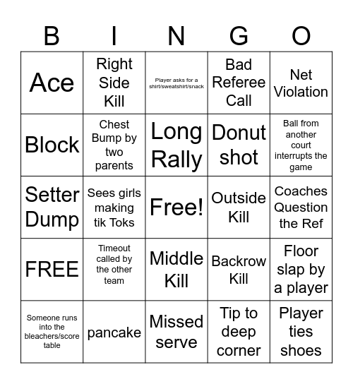Volleyball Bingo Card