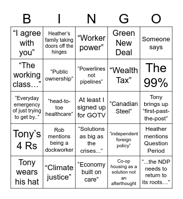 NDP Leadership 2026: Final Debate Bingo Card