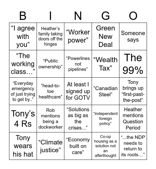 NDP Leadership 2026: Final Debate Bingo Card