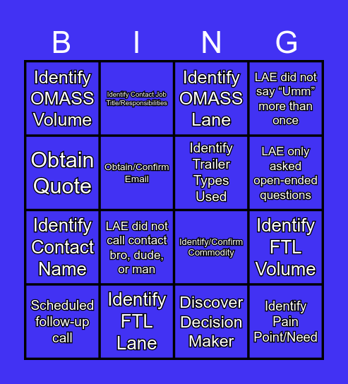 TQL BINGO Card