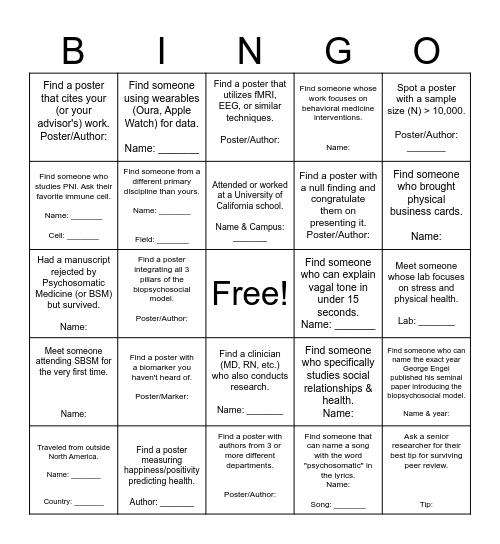 SBSM HUMAN BINGO 2026 Bingo Card