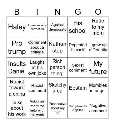 My dad Bingo Card