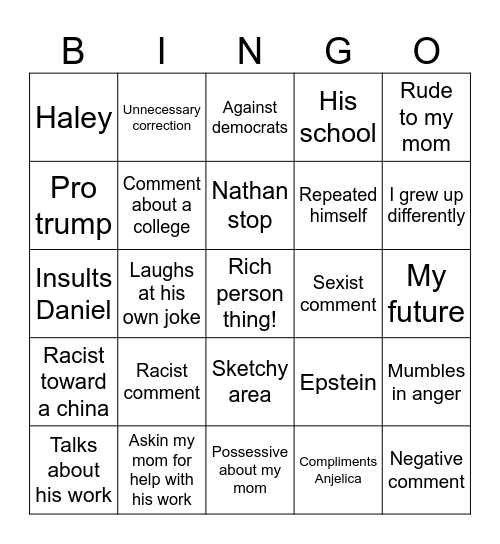 My dad Bingo Card