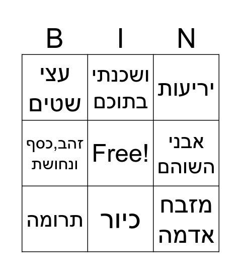 פרשת תרומה Bingo Card