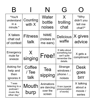 Xisumaverse Bingo Card