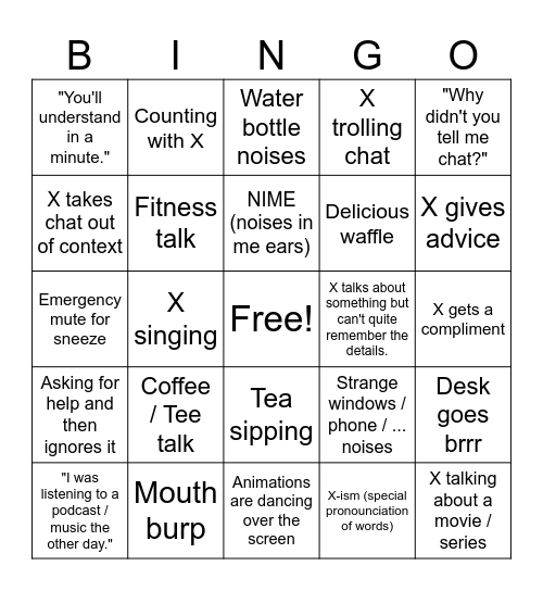 Xisumaverse Bingo Card