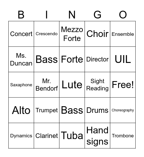 Choir Bingo Card