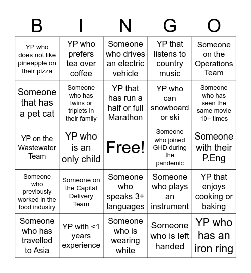 Young Professional Workshop Bingo Card