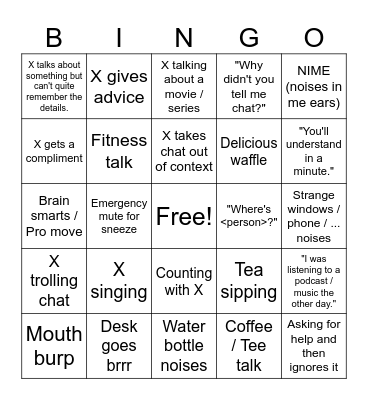 Xisumaverse Bingo Card