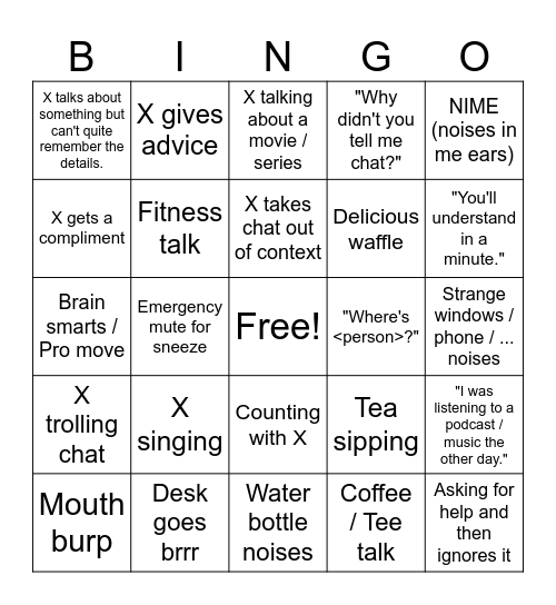 Xisumaverse Bingo Card