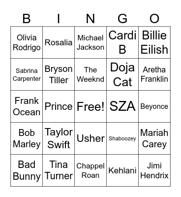Musical Bingo Card