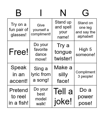 Bravery Bingo Card