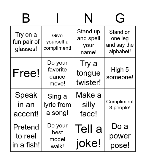 Bravery Bingo Card