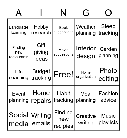 AI-NGO! How do you use AI? Bingo Card