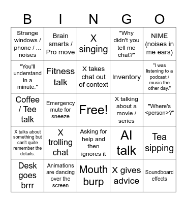 Xisumaverse Bingo Card