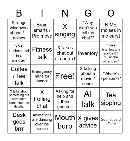 Xisumaverse Bingo Card