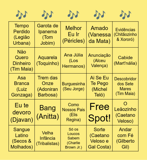 MPB & Brazilian Classics Bingo! Bingo Card