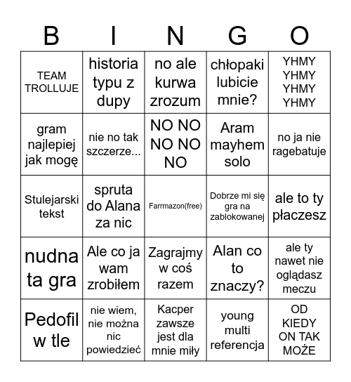 MC Cwel Bingo Card