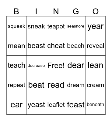 Vowel Teams (/ea/) Bingo Card