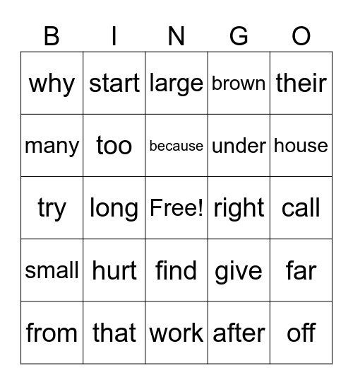 Sight Words 4 Bingo Card
