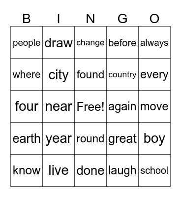 Sight Words 5 Bingo Card