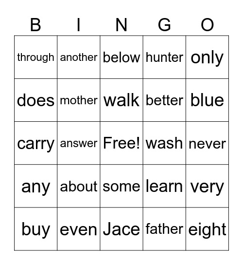 Sight Words 6 Bingo Card