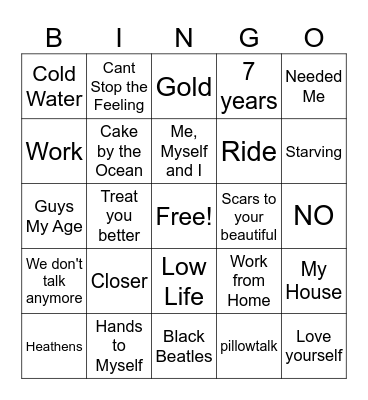2016 Pop Hits Bingo Card