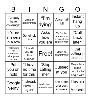Life Insurance Bingo Card