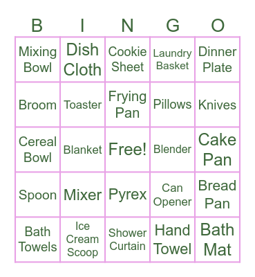 Bridal Gift Bingo Card