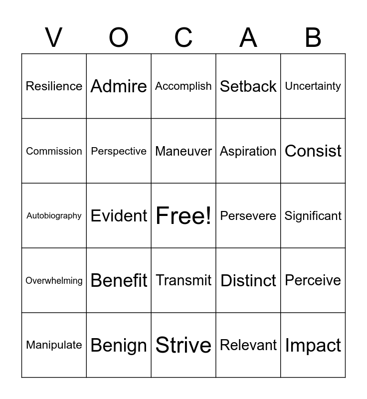 Unit 3 Bingo Card