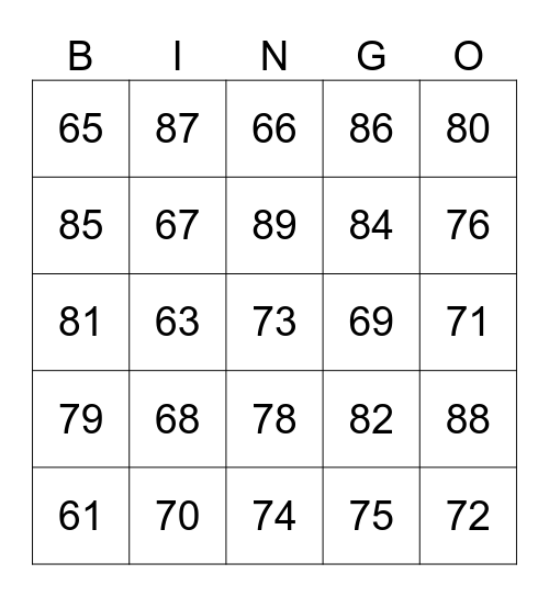 Numbers 3 Bingo Card