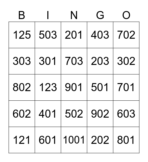 Numbers 5 Bingo Card