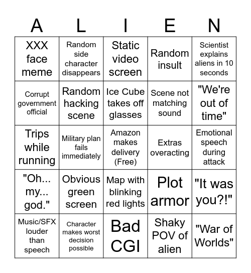 War of Worlds 2025 Bingo Card