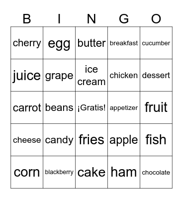 comida Bingo Card