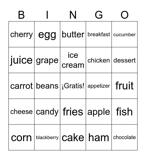 comida Bingo Card