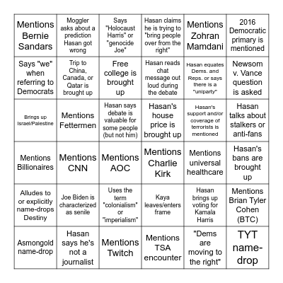 Moggler v. Hasan Bingo Card Bingo Card